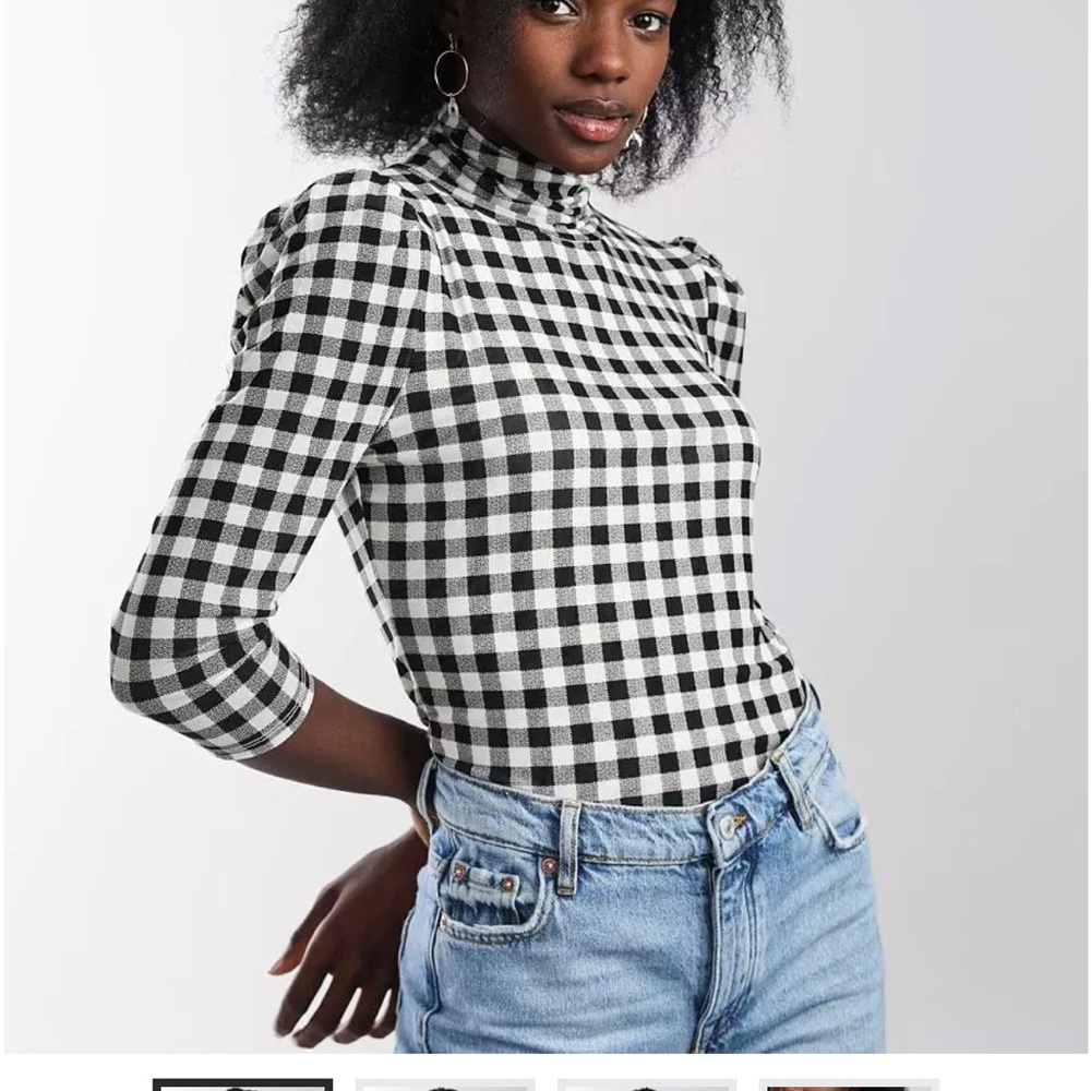 Free People Black and White Checkered Shirt